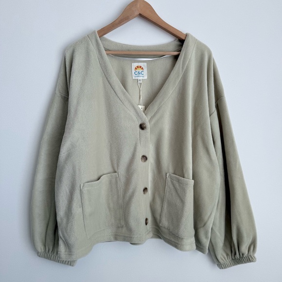 C&C California Sweaters - C&C California Women's Soft Green Buttoned Cardigan, Pockets, Size 1X